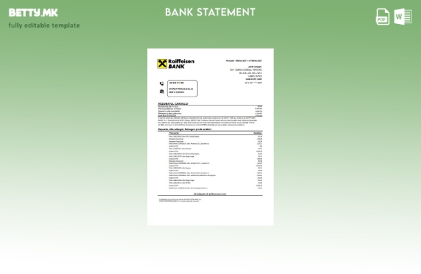 модерен стил Романија Рајфајзен извод од банкарски ексел шаблон